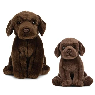 Image of Living Nature Soft Toy Gift Bundle Plush Chocolate Labrador Dog (20cm) &amp; Puppy (16cm)