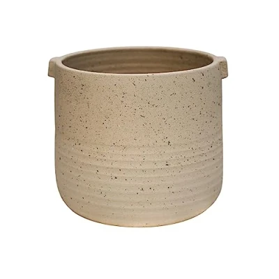 Image of Ivyline Aurora Terrazzo Handle Planter in Oat Premium Quality Waterproof Indoor Houseplant Pot with Handles H17cm x D19cm