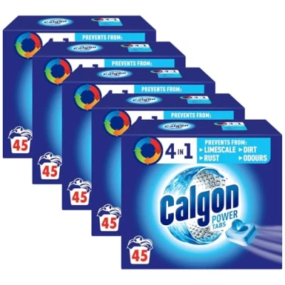 Image of 5 x Calgon 4 in 1 Powerball Tabs Water Softener 45 Tablets Limescale Protection (Total 225 Tablets)