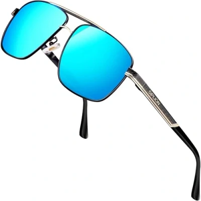 Image of SIPLION Men&#039;s Driving Polarized Rectangular Square Sunglasses Metal Frame 1823 Blue UV400 CAT 3 CE