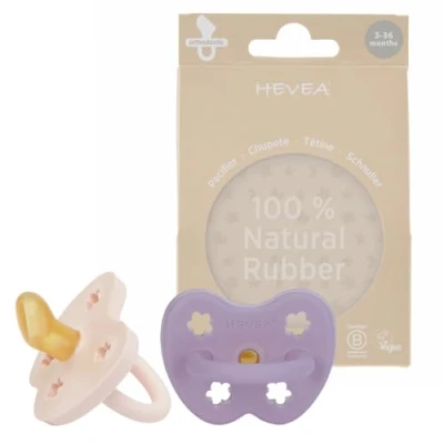 Image of Natural Rubber Dummy Pacifier Orthodontic 3 36 Months Two Pack Powder Pink &amp; Lavender