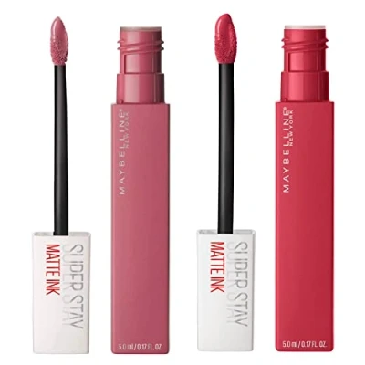 Image of Maybelline New York SuperStay Matte Ink Lip Tint Colour 15 Lover + 80 Ruler 2 Lipsticks with Pointed Applicator