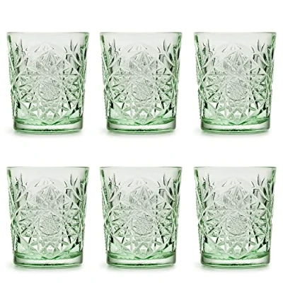 Image of Libbey Drinking Glass Hobstar Ebony Green 355 ml / 35.5 cl 6 Pieces Vintage Design Dishwasher Safe