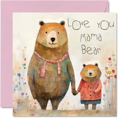Image of Heartfelt Mothers Day Cards for Mum Mama Bear Happy Birthday Card from Daughter Son, Gifts Mum, 145mm x Mother&#039;s Greeting Mummy Mom