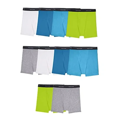 Image of Fruit of the Loom Men&#039;s Cotton Boxer Brief Underwear, Assorted, L (Pack 10)