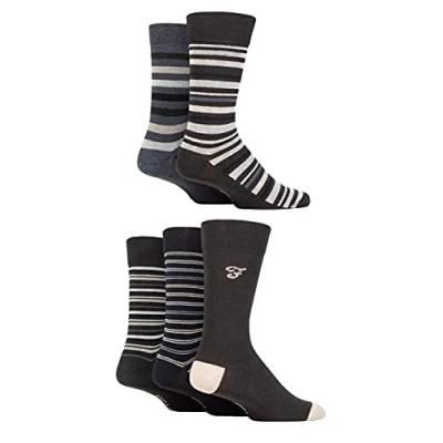 Image of Mens 5 Pair Farah Patterned Striped and Argyle Cotton Socks Stripe Brown 6 11