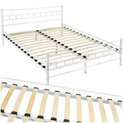 Image of TecTake Metal Bed Frame with a Slatted Base Several Models Available, Metal, white, 140x200cm
