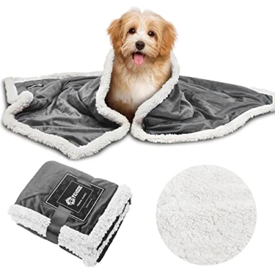 Image of Pet Sherpa Fluffy Fleece Blankets, Washable Cosy Warm Plush Puppy Blankets for Small Dog Cat Kitten Double Thickness Throws, 114 x 76 cm, Gray