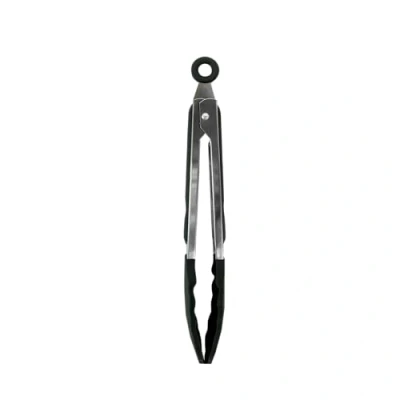 Image of Fackelmann Stainless Steel Kitchen Tongs, with Locking Function, Scallop/Clam Shell Silicone Function Head, TPR Handle, 27cm, Silver &amp; Black