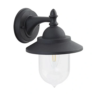 Image of Modern Elegant Black Finish Outdoor Wall Lantern Light with Clear Shade IP44 Rated for Use LED Compatible
