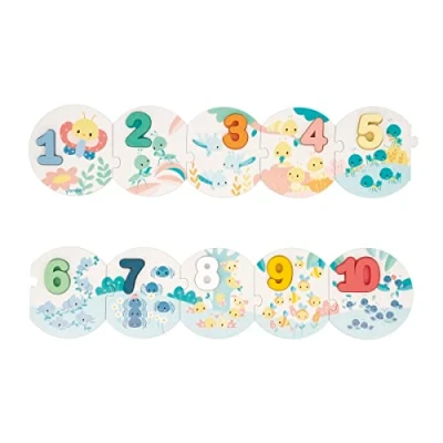 Image of Janod Pure My First Puzzle 10 Piece + Wooden Numbers Count Early Learning Toy 24 Months +, J08042, Multicolor