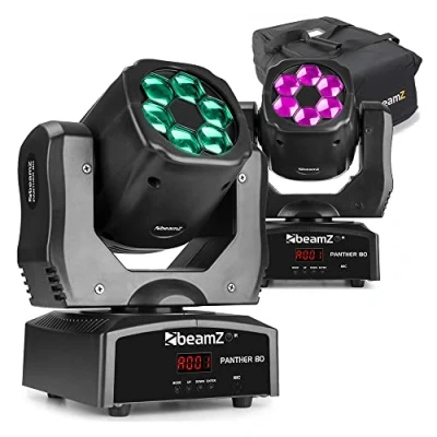 Image of beamz 2 x Panther 80 Moving Head with Rotating Lenses and Soft Case Lighting Effects Package