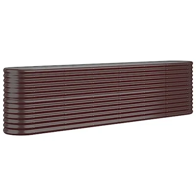 Image of vidaXL Garden Raised Bed Powder Coated Steel Planter 260 x 40 68 cm Brown, Weather Resistant Flower Box for Outdoor Gardening