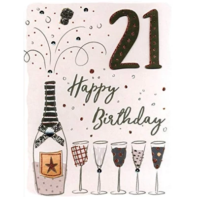 Image of 21st Happy Birthday Fizz Gigantic Greeting Card Embellished A4 Sized Cards AO008