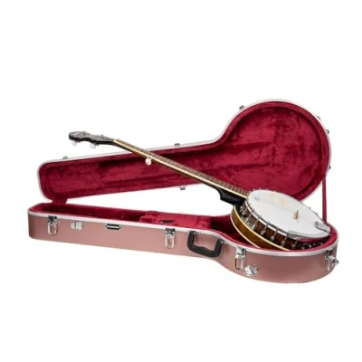 Image of Crossrock 5 String Resonator &amp; Gibson Tenor Banjo Case ABS Molded Hardshell with Security Lock, Metal Feet, and Detachable Straps Rose Gold (CRA861BJRG)