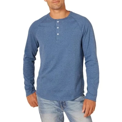 Image of Amazon Essentials Men&#039;s Slim Fit Long Sleeve Henley Shirt, Blue Heather, M