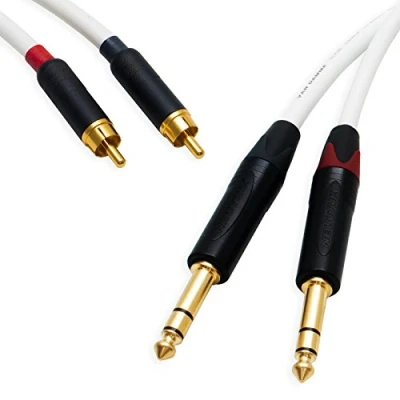 Image of Pseudo Balanced RCA Phono to TRS Jack Lead (PAIR). Van Damme Starquad Cable (3m, White)