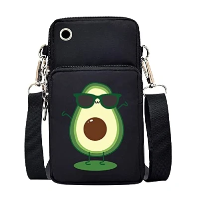 Image of FINDING CASE Avocado Printed Women Girls men Zipper Waterproof Nylon 3 Layers Crossbody Bags Wallet Cellphone Purse Shoulder Bag Wristlet Handbags Adjustable Strap (Avocado Cool)