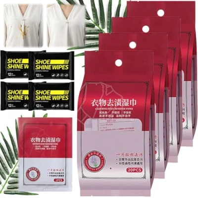 Image of NNBWLMAEE Stain Removal Wet Wipes, Portable Emergency Clothes Clothing Remover Wipes (4PCS)
