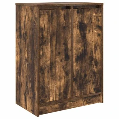 Image of vidaXL Shoe Cabinet Smoked Oak 57x34x76 cm Engineered Wood Rack with 2 Doors &amp; 8 Shelves Freestanding Storage for Hallway/Bedroom