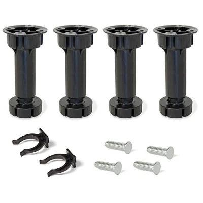 Image of Emuca adjustable feet for kitchen or bathroom cabinet, set of 4 legs with assembly accessories, H 100mm