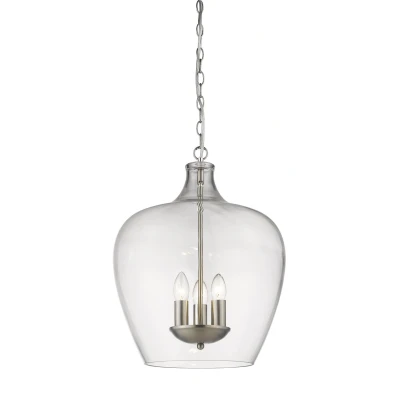 Image of Nell 3 Light Satin Nickel Dome Pendant Ceiling
