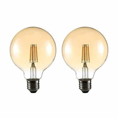 Image of TEKLED® G95 Filament Vintage LED Bulbs E27 Edison Screw Energy Saving 4W Light Bulb 36W Equivalent NONDIMMABLE Amber 2400K 410LM 2 Pack Warm White