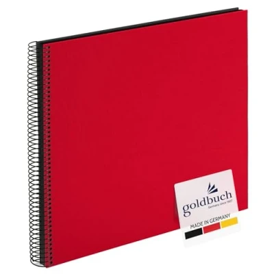 Image of goldbuch Bella Vista, Linen Memory, Spiral Bound, Pages, Book for Gluing, Photo Album, Paper, Red (Black Sides), 40 Schwarze Seiten
