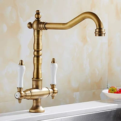 Image of Traditional Kitchen Sink Mixer Tap Double Handle Antique plastic Georgian Classic Faucet