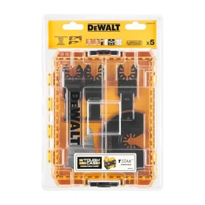 Image of DEWALT 5 Piece DT20761 Oscillating Blade Set Comes in a Handy Carry case. Suitable for Cutting Wood, Wood with Nails, Drywall, plasterboard, and Plastics