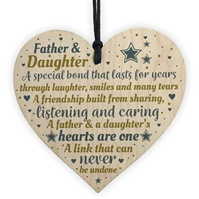Image of RED OCEAN Father And Daughter Gifts Handmade Wooden Heart From Keepsake Plaque