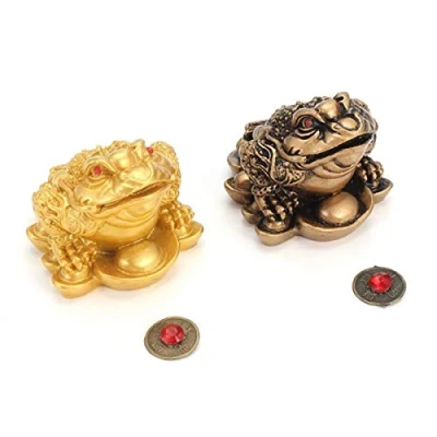 Image of Feng Shui Frog,2Pcs Money Lucky Frog Coin Chinese Charm For Prosperity Home Decoration