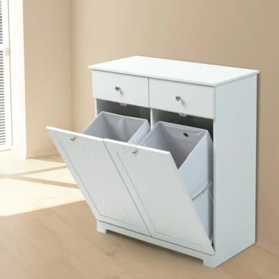 Image of WestWood Laundry Kitchen Trash Cabinet with 2 Bags Tilt Out Drawers White