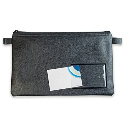 Image of 10716 Bank Bag with Zip and Window for Business Cards Labelling 27 x 17 cm A5 Artificial Leather Black