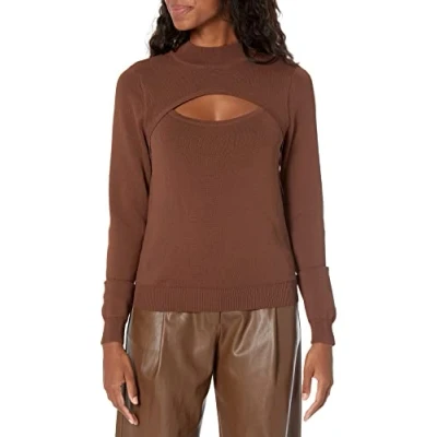 Image of The Drop Isaac Cut Out Mock Neck Sweater Top, Chocolate, M