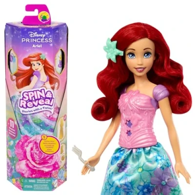 Image of Mattel Disney Princess Ariel Fashion Doll Set, Spin &amp; Reveal with 11 Surprises Including 5 Accessories, Stickers Play Scene, Inspired by Movie, HTV88