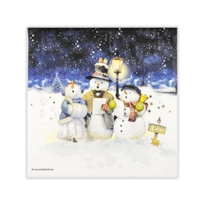 Image of 20 Napkins Christmas Singing Snowmen in the Evening Table Decoration Paper with Motif Made from Recycled Material Ecological and Sustainable 33 x cm