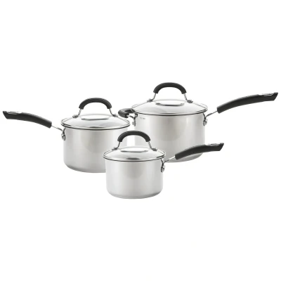 Image of Circulon Total Stainless Steel 3 Piece Saucepan Set Non Stick Saucepans with Lids Induction Suitable for All Hob Types, 16/18/20 cm Silver 76608