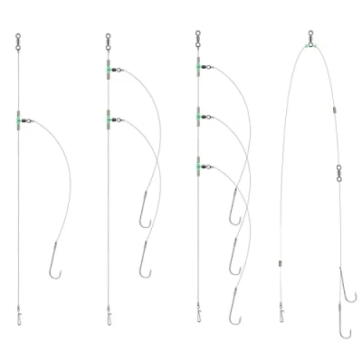 Image of Dr.Fish 12 Pack Sea Fishing Rigs Beach Casting, Flapper 2/0 3/0 Clipped and Pennel Pulley Rigs, Hand Tie Shore 2, 3 Hooks Ready for Use