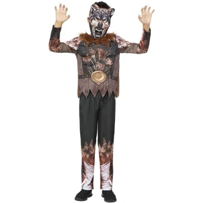 Image of Smiffys Werewolf Warrior Costume Top, Trousers &amp; EVA Mask, Halloween Child Fancy Dress, Dress Up Costumes