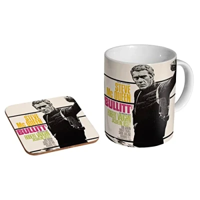 Image of Steve McQueen Bullitt Poster Ceramic Coffee Mug + Coaster Gift Set