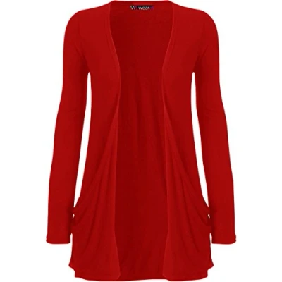 Image of WearAll Ladies Long Sleeve Pocket Cardigan Womens Top Red 20/22