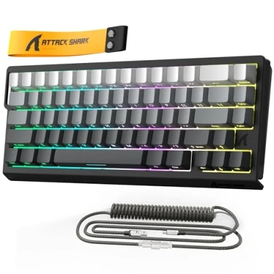 Image of MAMBASNAKE x ATTACK SHARK X68HE Rapid Trigger Magnetic Switch Mechanical Keyboard, 0.01mm Adjustable Actuation Wired 60% Gaming Keyboard with Coiled Cable, 8000Hz,RGB,for Win/Mac(Moon Night)