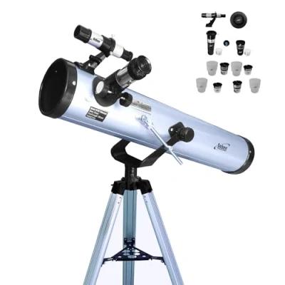 Image of Seben 76/700 AZ astronomical reflector telescope including aluminium tripod, large eyepiece filter set