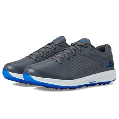 Image of Skechers Mens Shoe GO Golf Elite 5 GF Sneaker, Grey Synthetic/Blue Trim, 9.5 UK