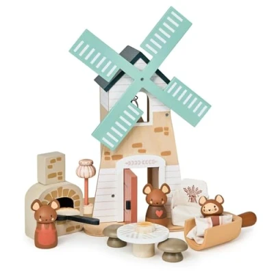 Image of Tender Leaf Toys Penny Windmill Adorable Wooden Rotating with Toy Mouse Family and Accessories Imaginative Play Set Develop Creative Storytelling Improve Fine Motor Skills Age 3+