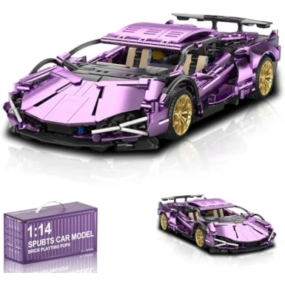 Image of CIJINAY Technic Sports Car Building Block Kit for Lambor Purple Plated Cow, 1280 PCS Racing Model Set, Super Brick, Vehicle Construction Toys Gifts Kids Adults