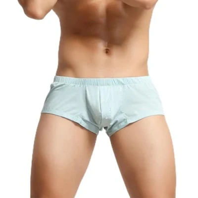 Image of 2022 Men Underwear Button Pouch New Comfy Soft Solid Sexy Low Waist Boxer Briefs U Convex Lingerie Underpants