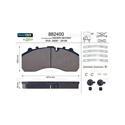 Image of 0004210510, 0004214310, 0024204920, 0034201020, 0034201620 Brake pad set VALEO 882400 MERCEDES BENZ: ACTROS MP4 / MP5, MAN: TGX