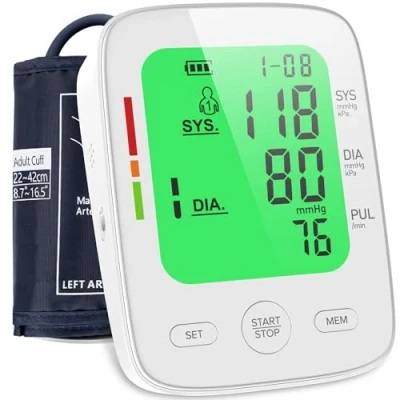 Image of Medical Blood Pressure Machine for Home Use, Upper Arm Large Cuff Monitors, LCD Digital Display CE Certified MHRA Registered 2 * 99 Sets Memory Heart Rate Monitor